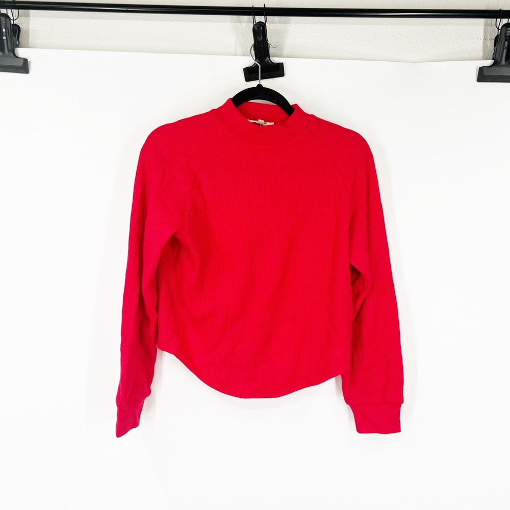 Madewell Waffle-Knit Long-Sleeve Crewneck Tee in Bright Cherry NWT